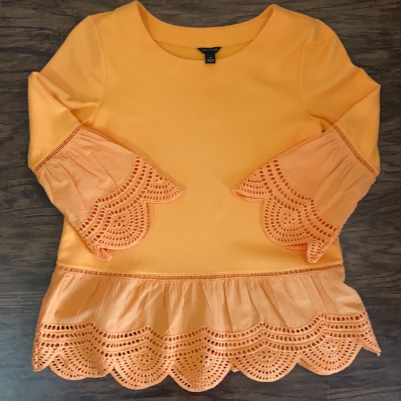 Ann Taylor Sorrento Orange Eyelet Hem Top - Picture 6 of 7